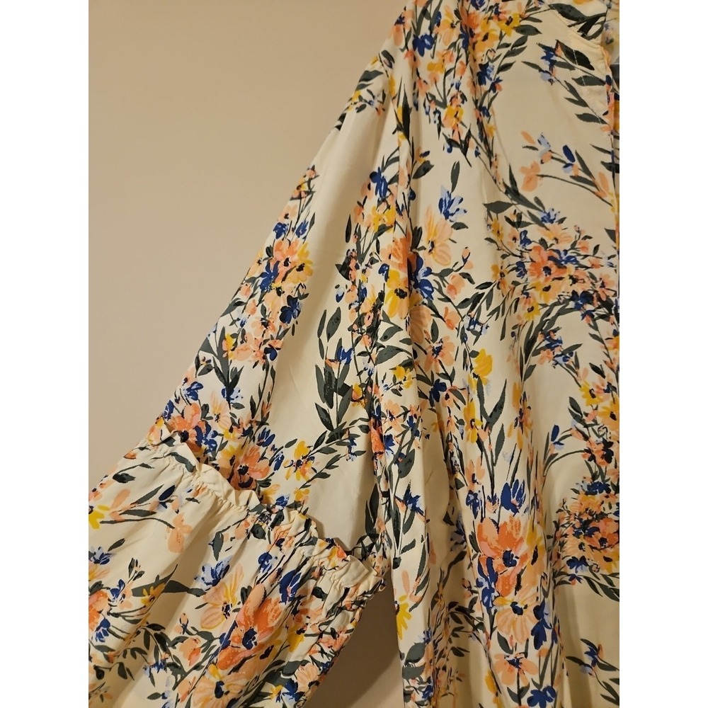 Eloquii Blouse 24 Pink Blue Boho CottageCore Ruffle Puff Sleeve Peasant Top - Picture 6 of 15